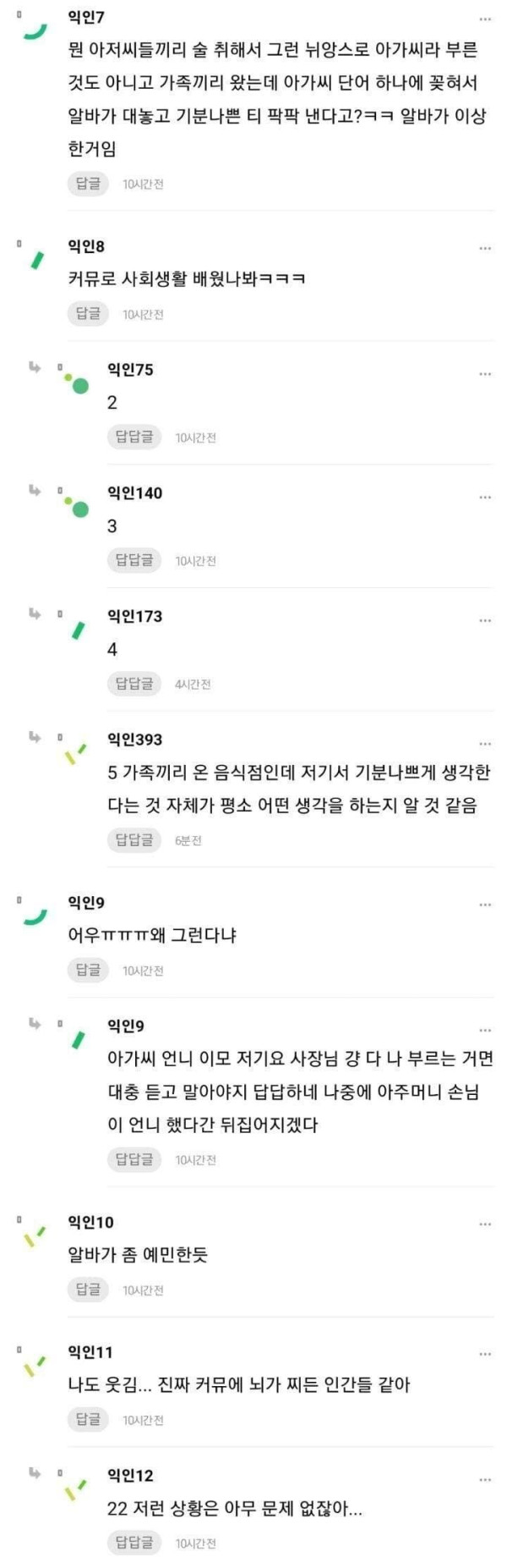 고깃집에서 아가씨 했다가 한소리 들음