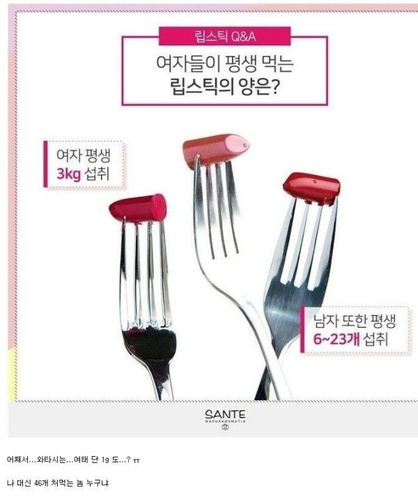 여자들이 평생 먹는립스틱 양은?